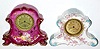 Lot of two: 1) C.1905 New Haven Clock Co., 30-hour lever movement porcelain timepiece, German case.