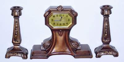 C.1920, Lux, Waterbury, Conn, 30-hour Art Noveau style garniture set (3-piece). — Antique Clocks Price Guide