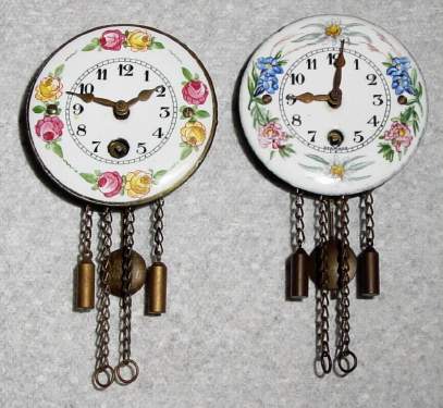 [Lot of 2] C.1935, German, Wintermantel Uhrenfabrik, Mini Pendulettes, floral pattern, one day duration, running. — Antique Clocks Price Guide