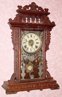 C.1885 E. N. Welch Mfg. Co., "Falka" , 8-day time/strike +alarm mantel clock. — Antique Clocks Price Guide