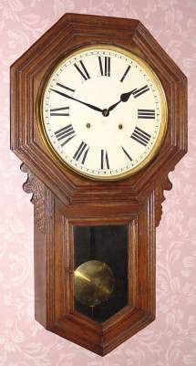 C.1901, Ansonia Clock Co., New York, "Regulator B" , 8-day time and strike, long drop, Octagon school clock. — Antique Clocks Price Guide