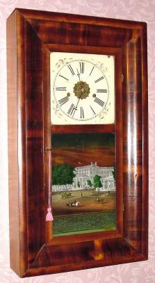 C.1855, Connecticut, 8-day time/strike/alarm OOG shelf clock, 2-wt, with a missing label, but likely a Forestville clock. — Antique Clocks Price Guide