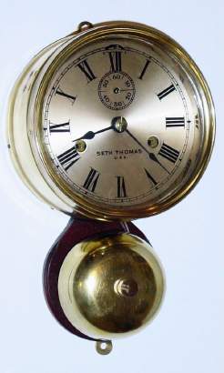 C.1884, Seth Thomas Clock Co., Thomaston, Conn, Outside Bell 30-hour Ship's bell clock, twist bezel. — Antique Clocks Price Guide