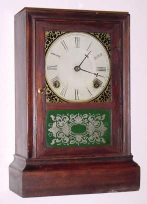 C.1865, Atkins Clock Co., Bristol Conn, 8-Day, COTTAGE in rosewood with original tablets. — Antique Clocks Price Guide