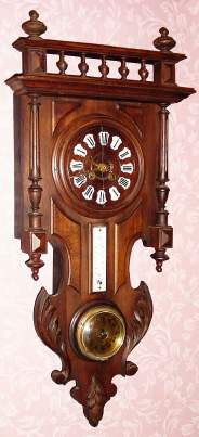 C.1900, French, 8-day time and strike barometer +thermometer wall clock in walnut. — Antique Clocks Price Guide