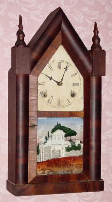 C.1870, Waterbury Clock Co., Waterbury Conn, SHARP GOTHIC, or steeple clock, 8-day time and gong strike. — Antique Clocks Price Guide