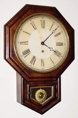 C1885, E. N. Welch, Forestville, Conn, "No. 1 Drop Octagon", short drop timepiece, 8-day, 12 inch dial. — Antique Clocks Price Guide