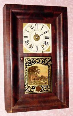 C.1845, Hotchkiss and Fields, Burlington, Conn, 30-hour time/strike/alarm wood movement OG shelf clock. — Antique Clocks Price Guide