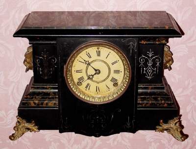 C.1898, (Dated) Seth Thomas Clock Co., "Servia", 8-day time/strike adamantine mantel clock. — Antique Clocks Price Guide