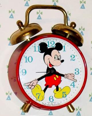 C.1980, German, Disney Lic, "Mickey Mouse" , 30-hour novelty alarm timepiece, eyes wink. — Antique Clocks Price Guide