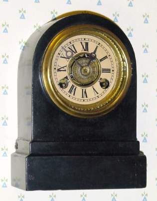 C.1865, Terry Clock Co, Waterbury, Conn, Mini Timepiece with alarm, one day, key wind, iron cased pendulette. — Antique Clocks Price Guide