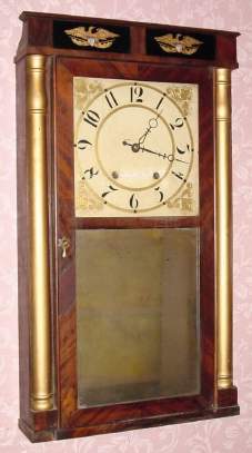 C.1835, Henry Terry and Co., Plymouth, Conn, 30-hour time/strike wood movement half column and splat shelf clock. — Antique Clocks Price Guide