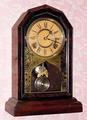 C.1880, E. Ingraham and Co., "CRYSTAL" , 8-Day shelf clock, octagon top, with gesso finish door. — Antique Clocks Price Guide