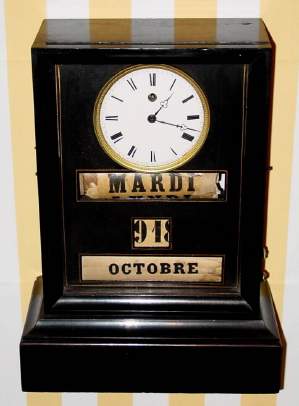 C.1890, French, 30-Day calendar timepiece (separately wound calendar mechanism, with rollers in French). — Antique Clocks Price Guide