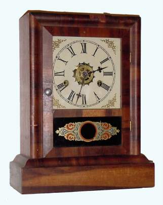 C.1860, Wm. L. Gilbert, Winsted, Conn, Mahogany COTTAGE , 30-hour time, strike and alarm. — Antique Clocks Price Guide