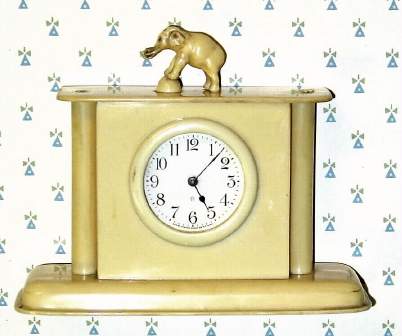 C.1910, Ansonia Clock Co., NY, 30-hour ivorene [celluloid] timepiece. — Antique Clocks Price Guide