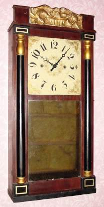 C.1835, H. C. Thayer, Kennebunkport, Me, 30-hour time/strike wood movement half column and splat shelf clock, groaner. — Antique Clocks Price Guide