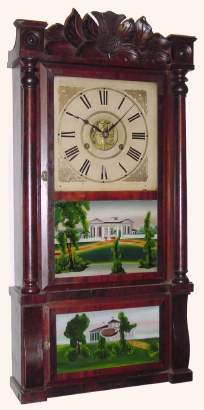 C.1845, Birge and Fuller, Bristol, Conn., 8-day, 2-wt, time + strike Column and carved splat double deck shelf clock. — Antique Clocks Price Guide