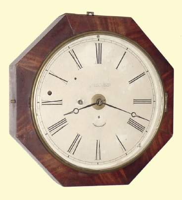 C.1848, Marine Clock Mfg Co., New Haven, Conn, USA, large octagon time and strike wall clock, mahogany veneer with original dial, hands, movement and super label. — Antique Clocks Price Guide