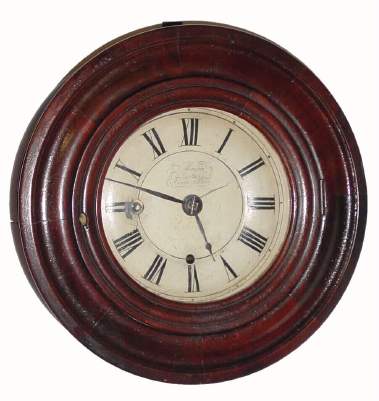 C.1848, Marine Clock Mfg Co., New Haven, Conn, USA, small round gallery timepiece, case of sectioned mahogany. — Antique Clocks Price Guide