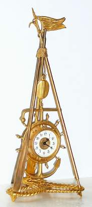 C.1901, Ansonia Clock Co., NY, "NAVY", One day novelty, clock suspended from 3 oars via block and tackle. — Antique Clocks Price Guide