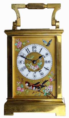 C.1905, French, Brass Cased Carriage Clock time and strike, with Aviary Porcelain Panels in excellent condition, — Antique Clocks Price Guide