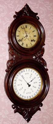 C.1867, L. F. and W. W. Carter, Bristol, Conn., "Lewis Calendar No. 6" , 8-day time and strike calendar clock with a B. B. Lewis calendar movement. — Antique Clocks Price Guide