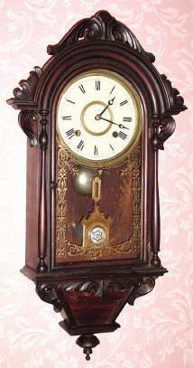 C.1880 E. N. Welch Mfg. Co., Forestville, Conn., "Italian Hanging, V.P.", 8-day time/strike wall clock. — Antique Clocks Price Guide