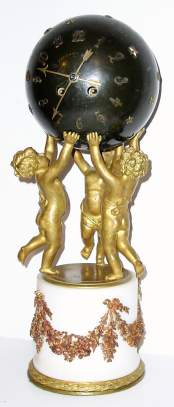 C.1880 French, Japy Freres, 8-day time/strike "Three Cherubs" mantel clock retailed by Tiffany and Co., New York, the movement contained within a star studded globe. — Antique Clocks Price Guide