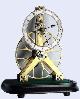 C.1900, French, 2nd-issue, Great Wheel skeleton timepiece, miniature, silk thread suspension, simple silvered chapter ring, engraved with Arabic numerals and original dome. — Antique Clocks Price Guide