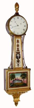 C.1952 (dated) Elmer O. Stennes, Weight banjo, gold front presentation, eight day duration. — Antique Clocks Price Guide