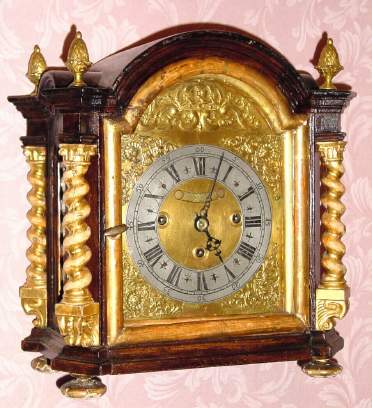 C.1750, Austrian, J. F. Schmidt, 3-Fusee Bracket clock, two day duration, crown verge, striking the quarters on 3 bells and the hour on a single bell. — Antique Clocks Price Guide