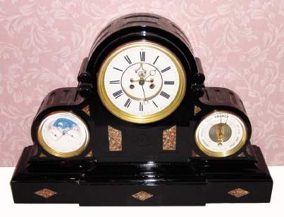 C.1880, French, Hry. Marc, Paris, 3-dial, Perpetual Calendar clock, in a monumental/giant black marble case with brown onyx accents. — Antique Clocks Price Guide