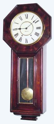 C.1886, New Haven (Jerome and Co.), "OFFICE No. 2", mahogany veneer wall regulator, 8-day time and strike, spring. — Antique Clocks Price Guide