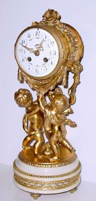 C.1890, French, Ph. Blonde, Paris, 3-Cherubs mantel clock, gilt spelter and marble. — Antique Clocks Price Guide