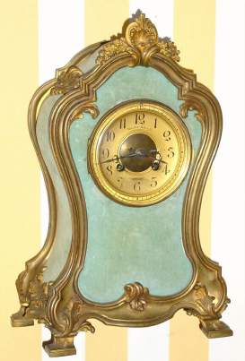 C.1900, French, Japy Freres, 8-day time and strike, Ormolu and Plush , mantel clock. — Antique Clocks Price Guide