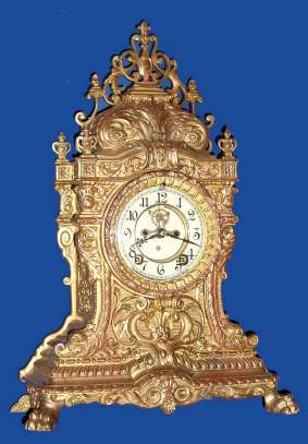 C.1901, Ansonia Clock Co., Brooklyn, NY, "Teutonic" , 8-day time/strike "real bronze" mantel clock. — Antique Clocks Price Guide