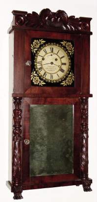 C.1833, Asa Munger and Co., Auburn, NY, 2-Deck shelf clock with carved splat and lower columns, with restorations. — Antique Clocks Price Guide