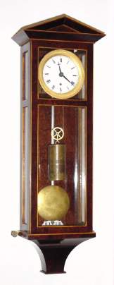 C.2000 (modern), Repro of Austrian DACHLUHR , early Biedermeier style wall clock, miniature with 2.3" porcelain dial, one day duration, weight driven. — Antique Clocks Price Guide
