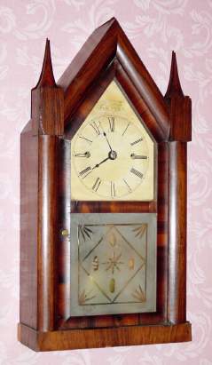 C.1850 Forestville Mfg. Co., (J. C. Brown), 8-day time and strike fusee steeple clock, with OG door. — Antique Clocks Price Guide