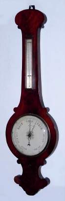 C.1870, English, Wheel Barometer, in a nice crotch mahogany case. — Antique Clocks Price Guide