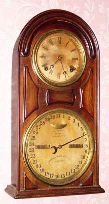 C.1881 Ithaca Calendar Clock Co., "No. 5 Round Top" , 8-day time and strike calendar clock. — Antique Clocks Price Guide