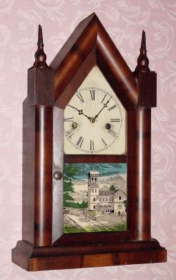 C.1875, Waterbury Clock Co., Waterbury, Conn, SHARP GOTHIC or steeple clock, 8-day time and gong strike, later style with OG base molding. — Antique Clocks Price Guide
