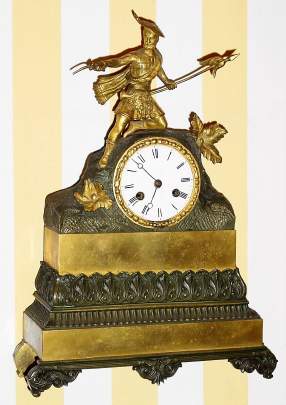 C.1840, French, Bronze and Ormolu, 8-day time/strike silk thread suspension figural clock. — Antique Clocks Price Guide