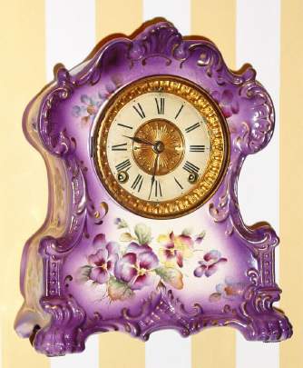 C.1904, Ansonia Clock Co., Brooklyn, NY, "Wichita" , 8-day time/strike porcelain mantel clock. — Antique Clocks Price Guide