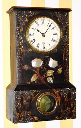 C.1845, Terry and Andrews, Bristol, Conn., 8-day time/strike papier-mache mantel clock. — Antique Clocks Price Guide