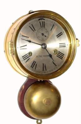 C.1900, Seth Thomas Clock Co., Thomaston, Conn, Outside Bell 30-hour Ship's bell clock, hinged bezel. — Antique Clocks Price Guide