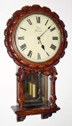 C.1865, English, Fusee Drop Dial, with a nicely carved piecrust bezel, now with name Park, Durham on the 11 inch painted dial. — Antique Clocks Price Guide