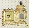  C.1940, United Clock Corp, Brooklyn, NY, MODEL 465 ,Pot Belly Stove 110v , electric timepiece, light and animation. 
