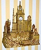  Mid 19th Century, French or Swiss, Clock in the form of a Cathedral complex, a mirrored pond in front of the church, formerly with music box, now absent. 